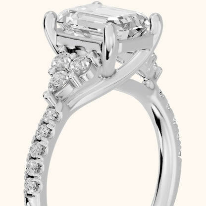 Alta Pavé Cluster Emerald Diamond Engagement Ring in Platinum - slant-view.webp