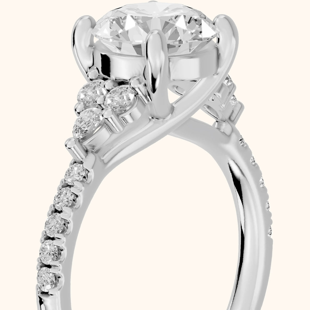 Alta Pavé Cluster Round Diamond Engagement Ring in White Gold - slant-view.webp