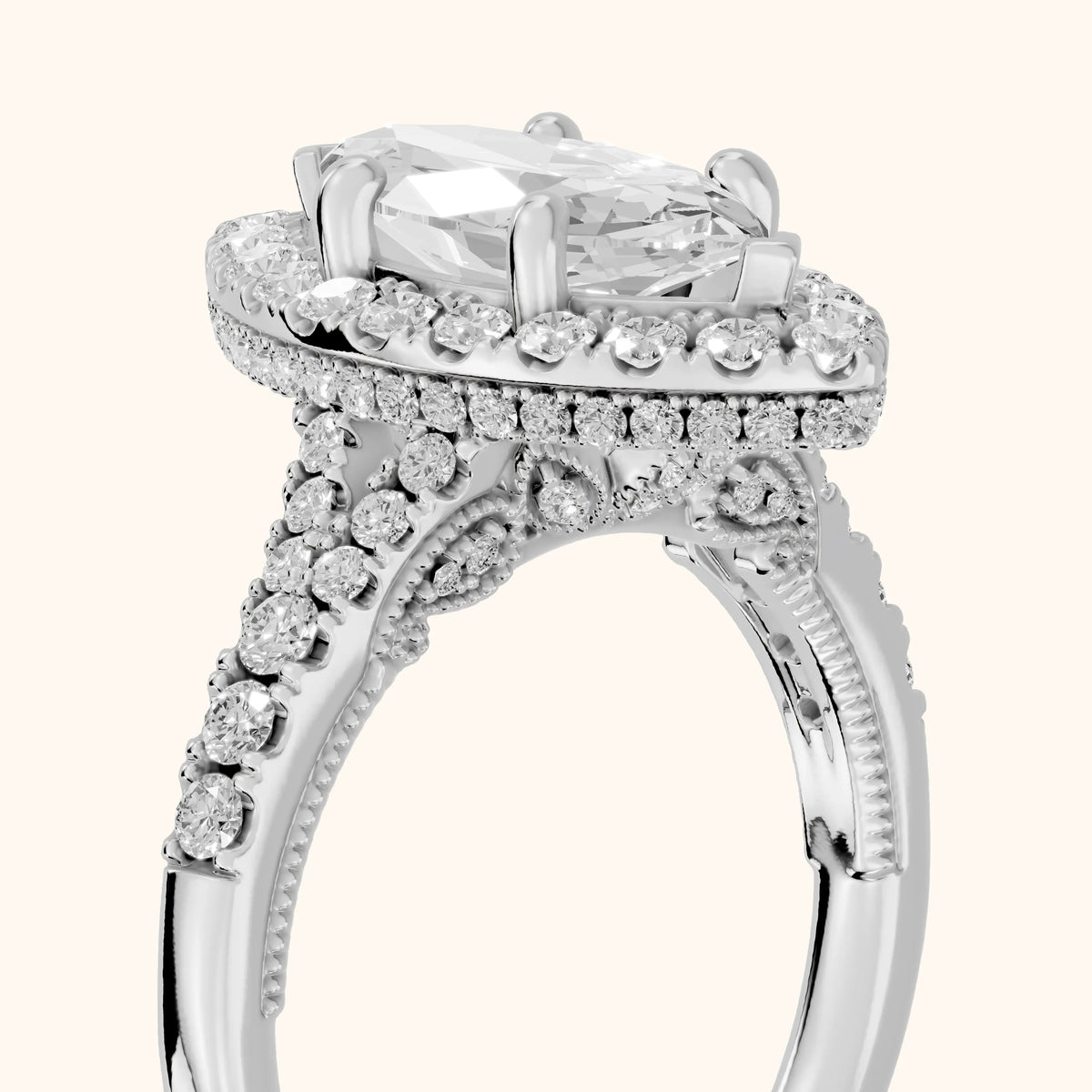 Kenner Halo Split Shank Marquise Diamond Engagement Ring in Silver - slant-view.webp