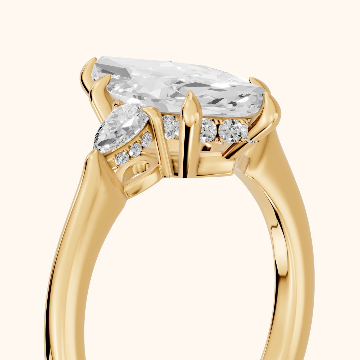 Leila Three-Stone Marquise Diamond Engagement Ring in Yellow Gold - slant-view.webp