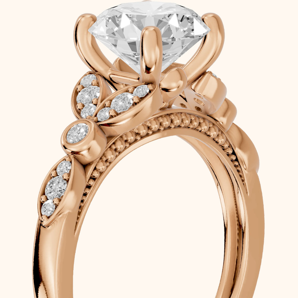 Polly Floral Cluster Round Diamond Engagement Ring in Rose Gold - slant-view.webp