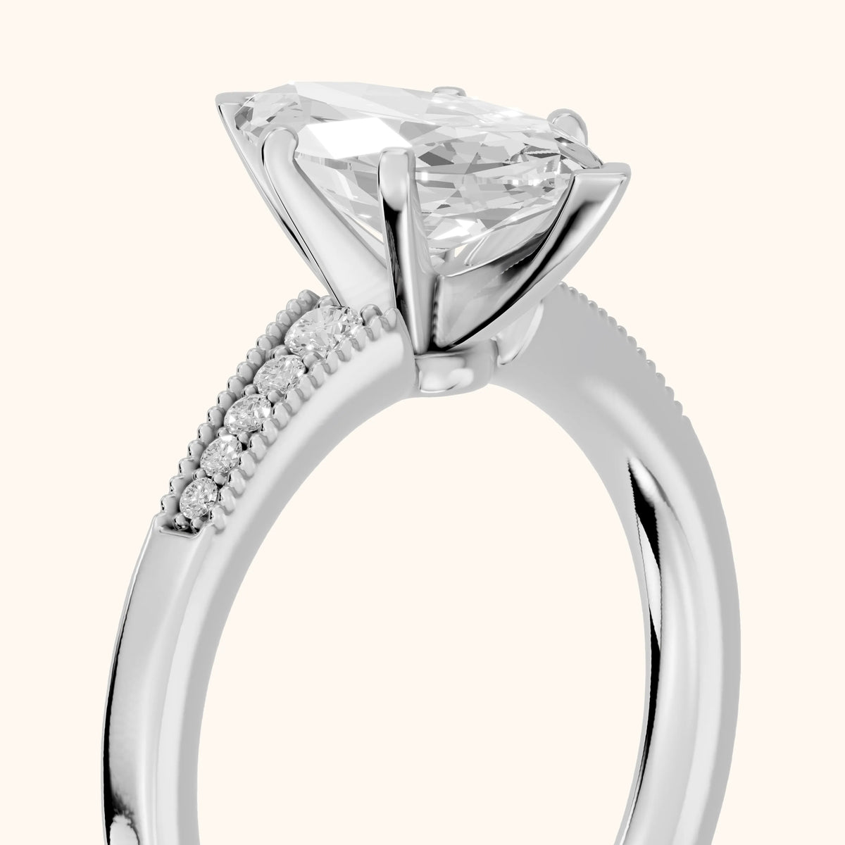 Fenella Milgrain Pavé Marquise Diamond Engagement Ring in Silver - slant-view.webp