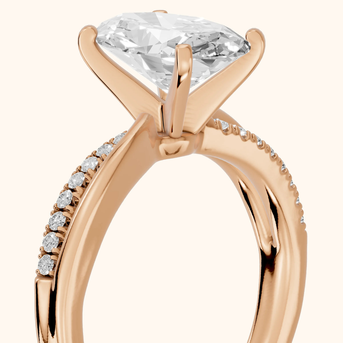 Alida Split Shank Pavé Oval Diamond Engagement Ring in Rose Gold - slant-view.webp