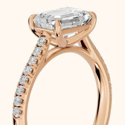 Odelia East-West Pavé Emerald Diamond Engagement Ring in Rose Gold - slant-view.webp
