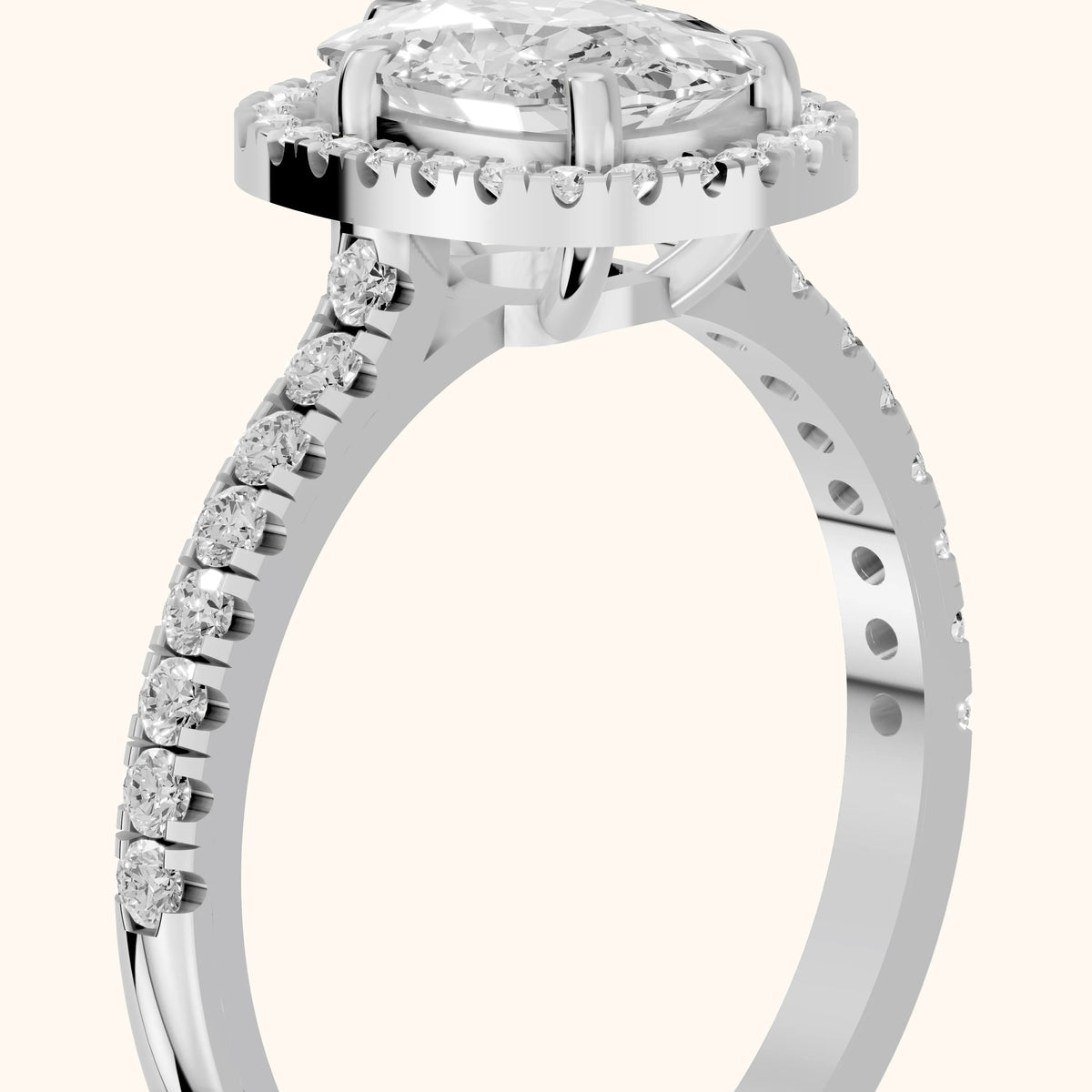 Mabel Halo French Pavé Cushion Diamond Engagement Ring in Platinum - slant-view.webp