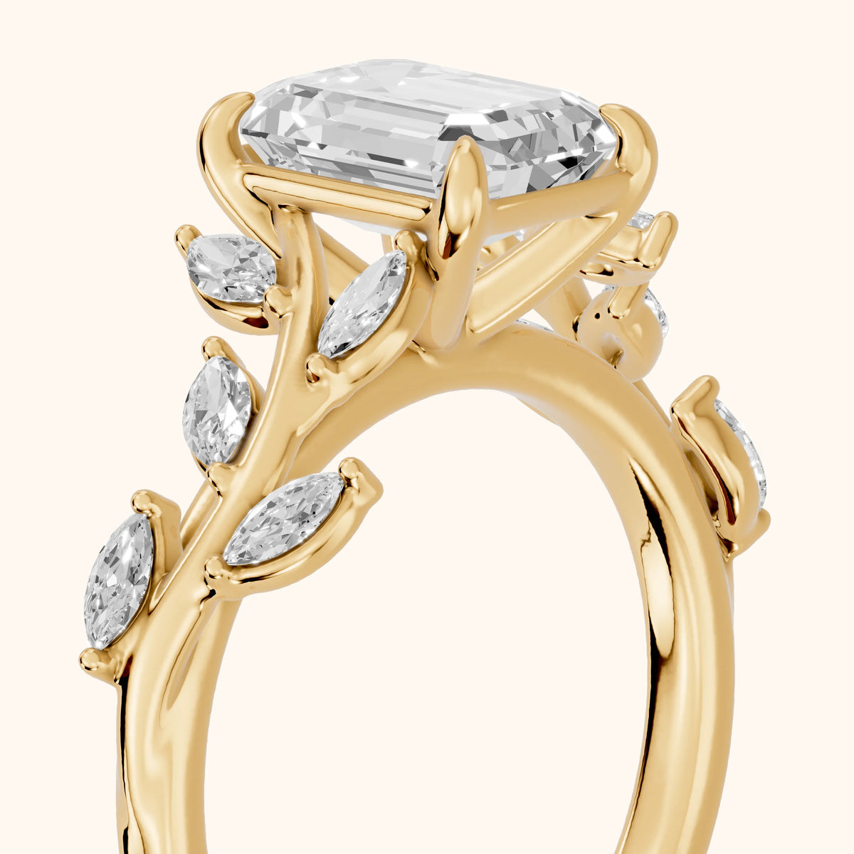 Andrea Vine Emerald Diamond Engagement Ring in Yellow Gold - slant-view.webp