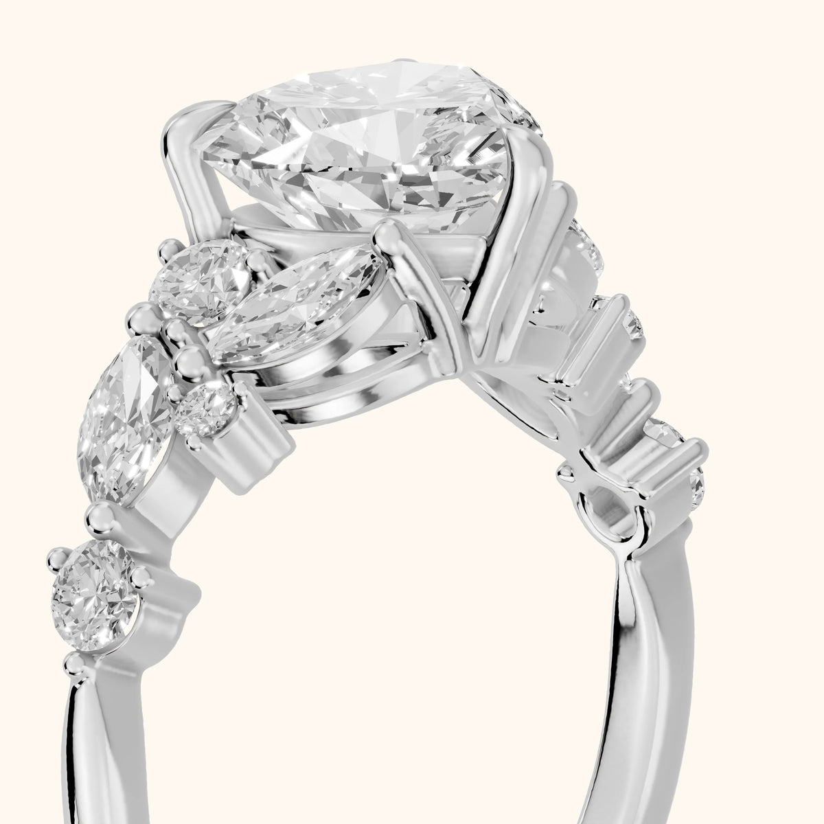 Kelsey Leaf Cluster Heart Diamond Engagement Ring in Silver - slant-view.webp