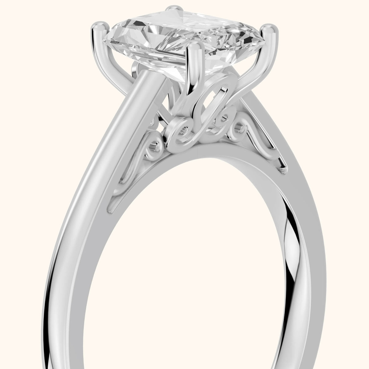 Iris Vintage Radiant Diamond Engagement Ring in Silver - slant-view.webp