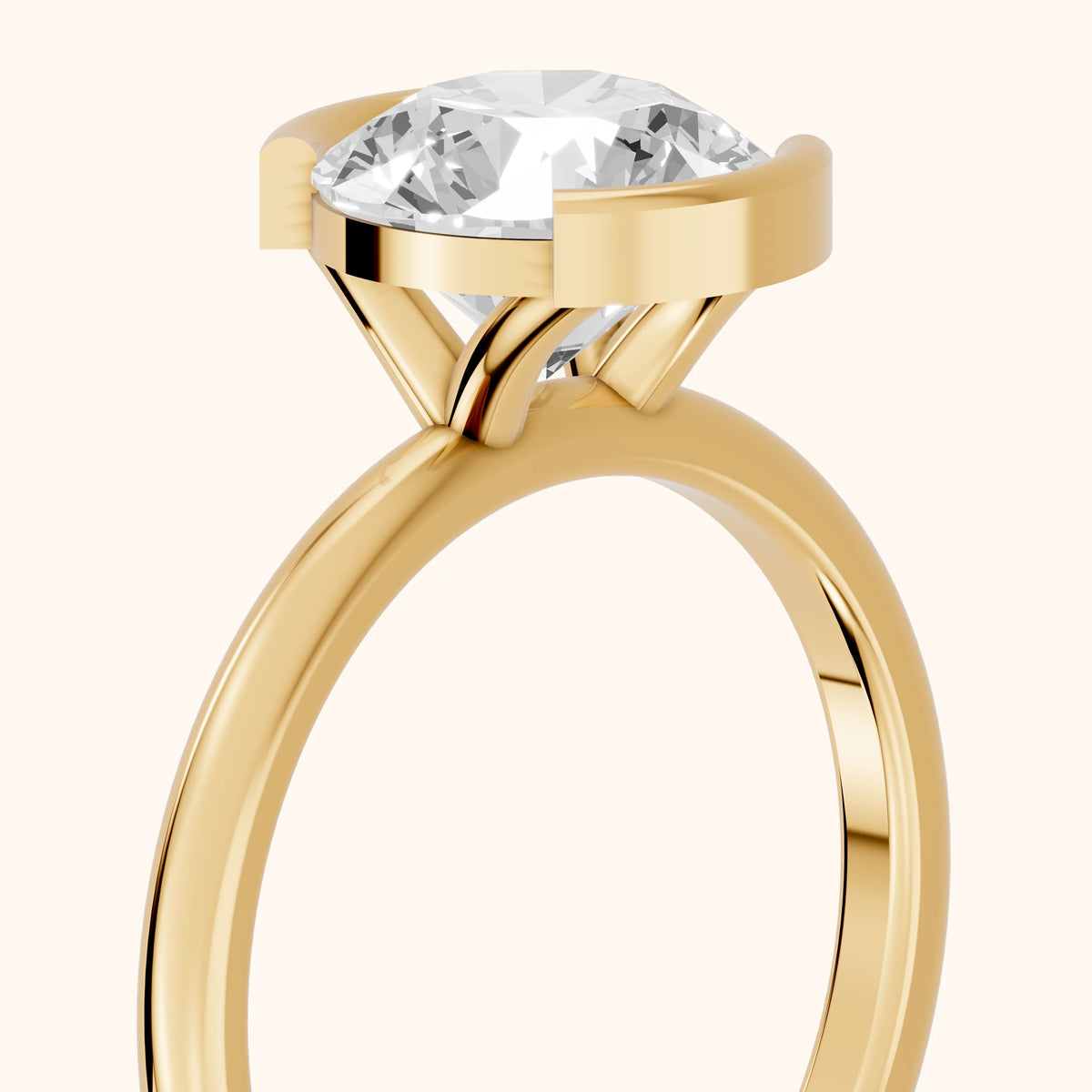 Bedford Half Bezel Solitaire Round Diamond Engagement Ring in Yellow Gold - slant-view.webp