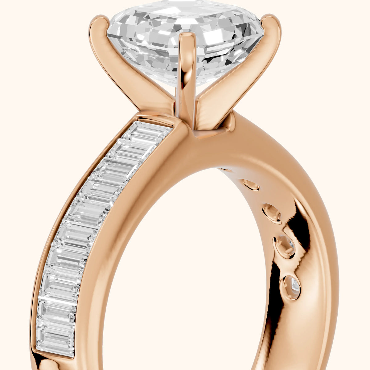 Malibu Wide Band Baguette Asscher Diamond Engagement Ring in Rose Gold - slant-view.webp
