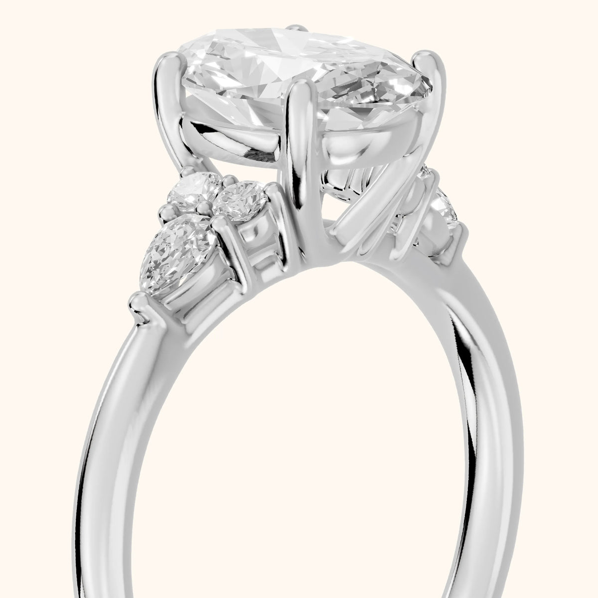 Zelie Pear-Side Cluster Oval Diamond Engagement Ring in White Gold - slant-view.webp