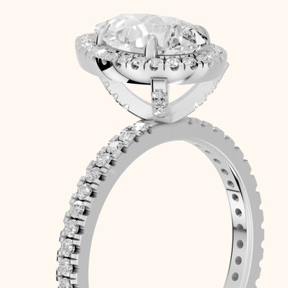 Rosemary Halo Pavé Pear Diamond Engagement Ring in Silver - slant-view.webp