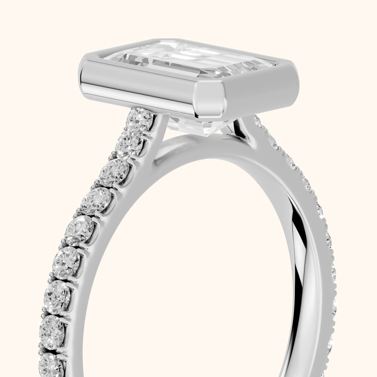 Cora Bezel Pavé Emerald Diamond Ring in White Gold - slant-view.webp
