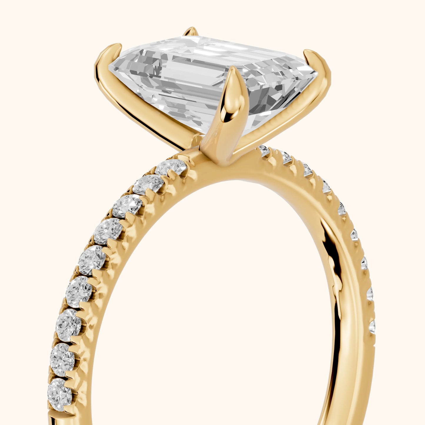 Ione Solitaire Pavé Emerald Diamond Engagement Ring in Yellow Gold - slant-view.webp