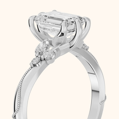 Joanna Milgrain Twist Emerald Diamond Engagement Ring in Platinum - slant-view.webp
