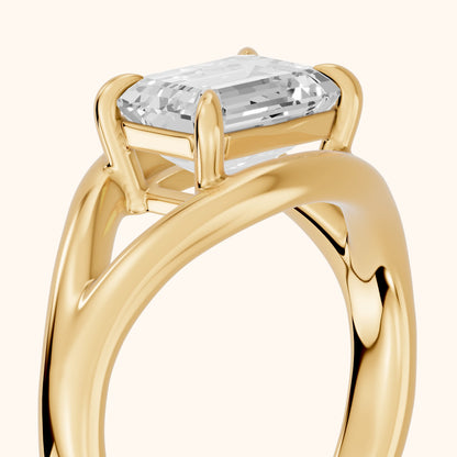 Madeleine Split Shank Emerald Diamond Engagement Ring in Yellow Gold - slant-view.webp