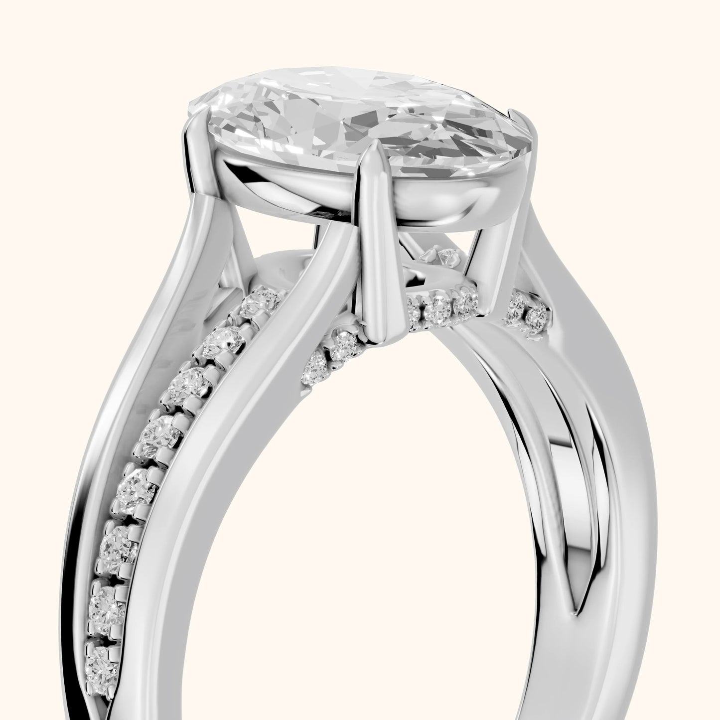 Scarlett Split Shank Pavé Oval Diamond Ring in Platinum - slant-view.webp