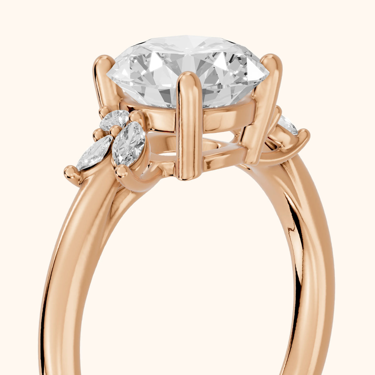 Avon Leaf Cluster Round Diamond Engagement Ring in Rose Gold - slant-view.webp