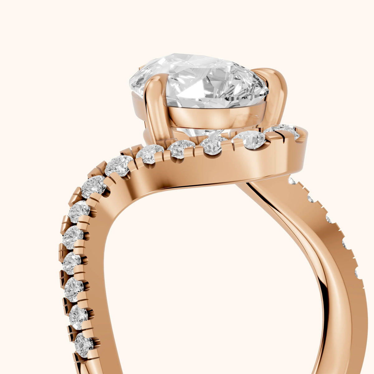 Cambria Bypass Pavé Pear Diamond Engagement Ring in Rose Gold - slant-view.webp