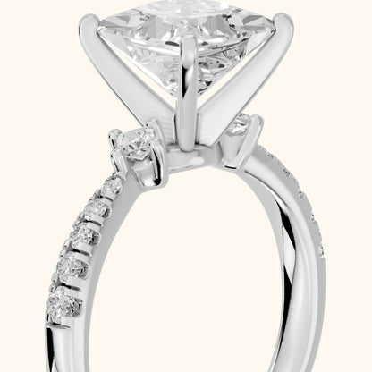 Alethea Three-Stone Pavé Princess Diamond Engagement Ring in White Gold - slant-view.webp