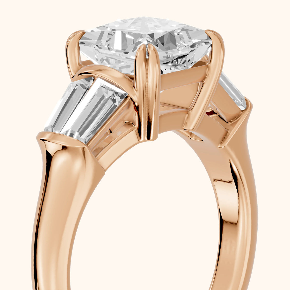 Ilsa Deco Baguette Princess Diamond Engagement Ring in Rose Gold - slant-view.webp
