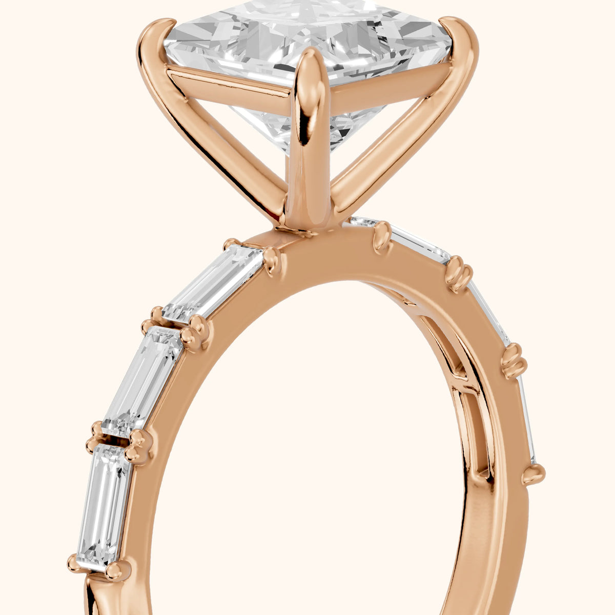 Ojai East-West Baguette Princess Diamond Engagement Ring in Rose Gold - slant-view.webp