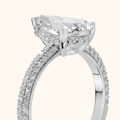 Violet Hidden Halo Pavé Pear Diamond Ring in Platinum - slant-view.webp