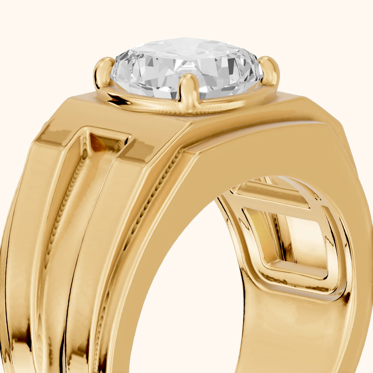 Greer Step Edge Solitaire Cushion Diamond Engagement Ring in Yellow Gold - slant-view.webp