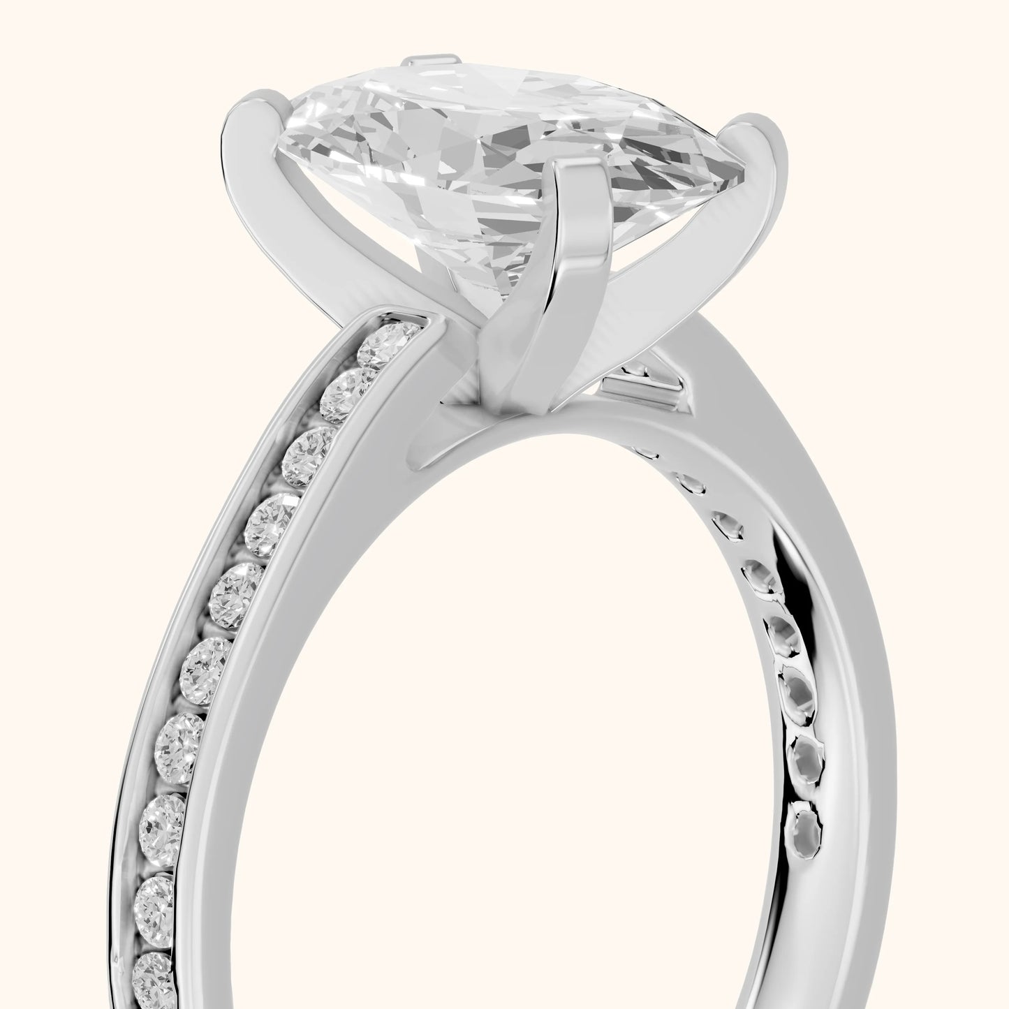 Tessa Solitaire Channel Set Oval Diamond Engagement Ring in Platinum - slant-view.webp