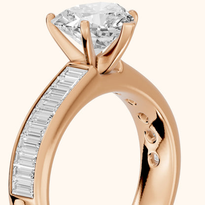 Malibu Wide Band Baguette Heart Diamond Engagement Ring in Rose Gold - slant-view.webp