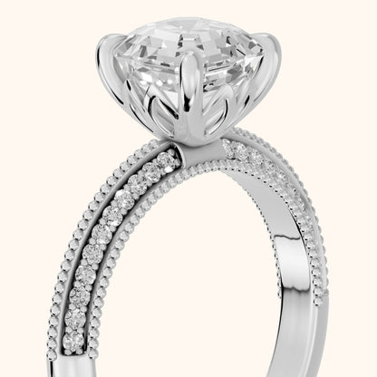 Indie Vintage Milgrain Asscher Diamond Engagement Ring in White Gold - slant-view.webp