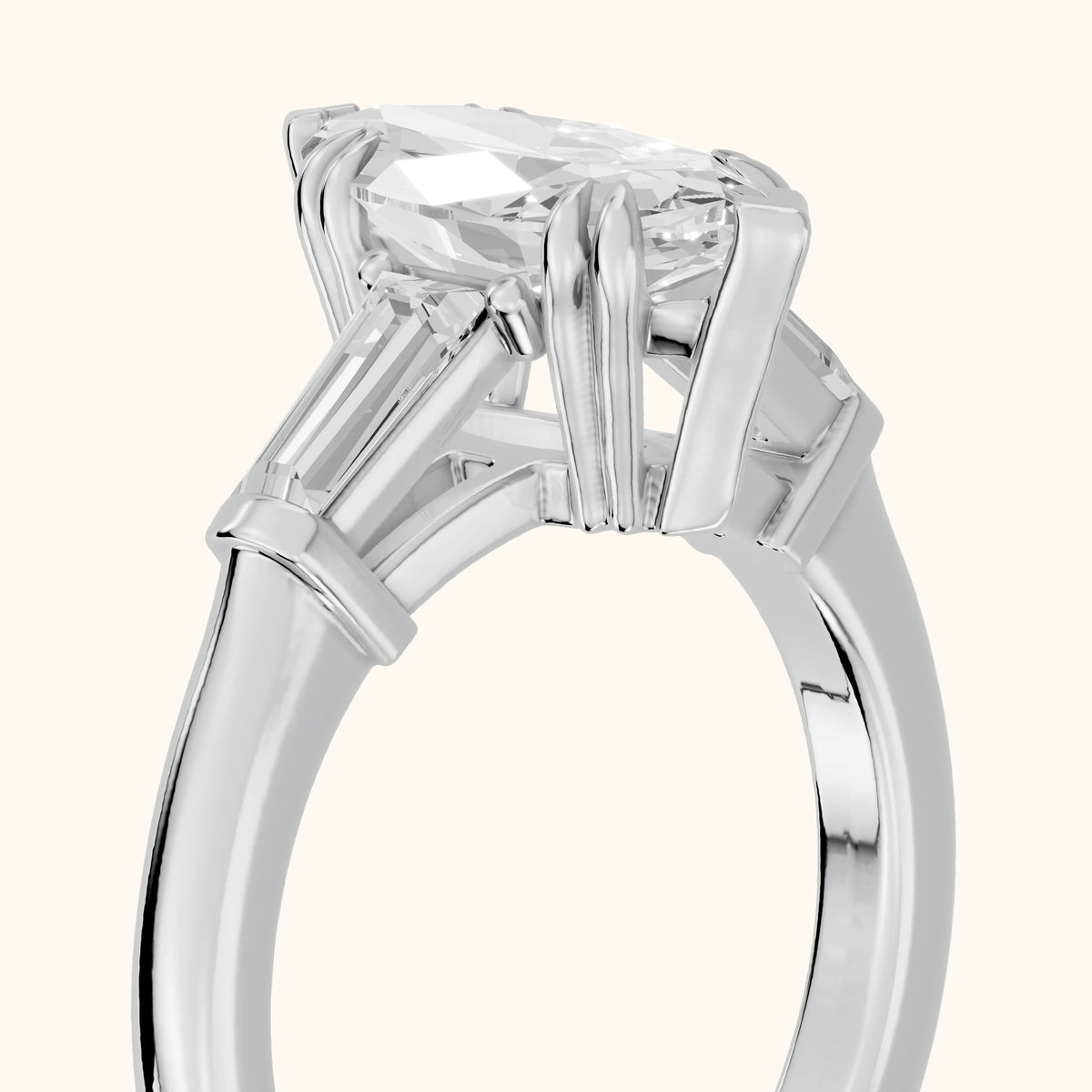 Betsy Baguette Three-Stone Marquise Diamond Engagement Ring in Silver - slant-view.webp