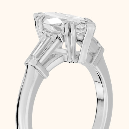 Betsy Baguette Three-Stone Marquise Diamond Engagement Ring in Silver - slant-view.webp
