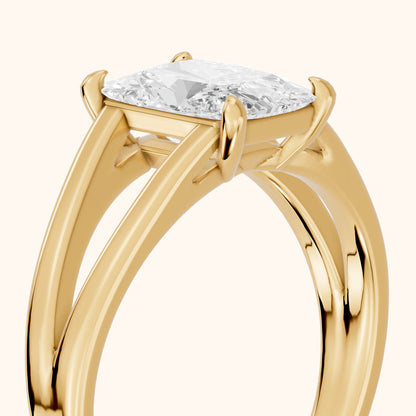 Giselle Solitaire Split Shank Radiant Diamond Engagement Ring in Yellow Gold - slant-view.webp