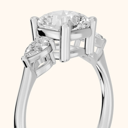 Faye Three-Stone Trellis Cushion Diamond Ring in White Gold - slant-view.webp