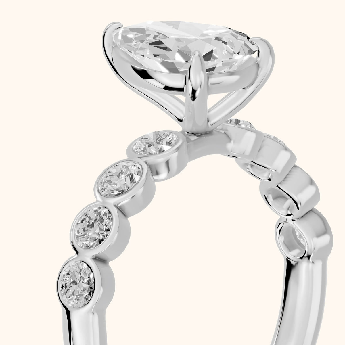 Edie Beaded Bezel Pear Diamond Engagement Ring in Platinum - slant-view.webp