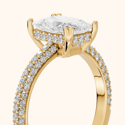 Celeste Hidden Halo Pavé Radiant Diamond Engagement Ring in Yellow Gold - slant-view.webp