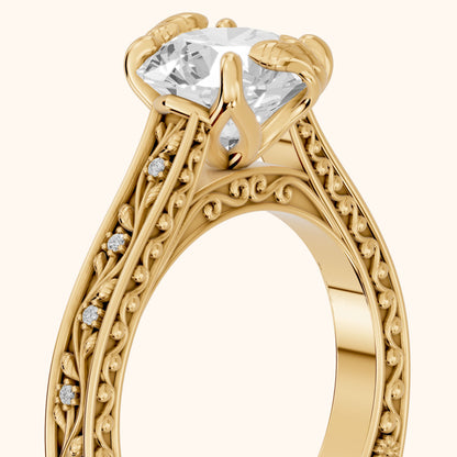 Laguna Vintage Vine Round Diamond Engagement Ring in Yellow Gold - slant-view.webp
