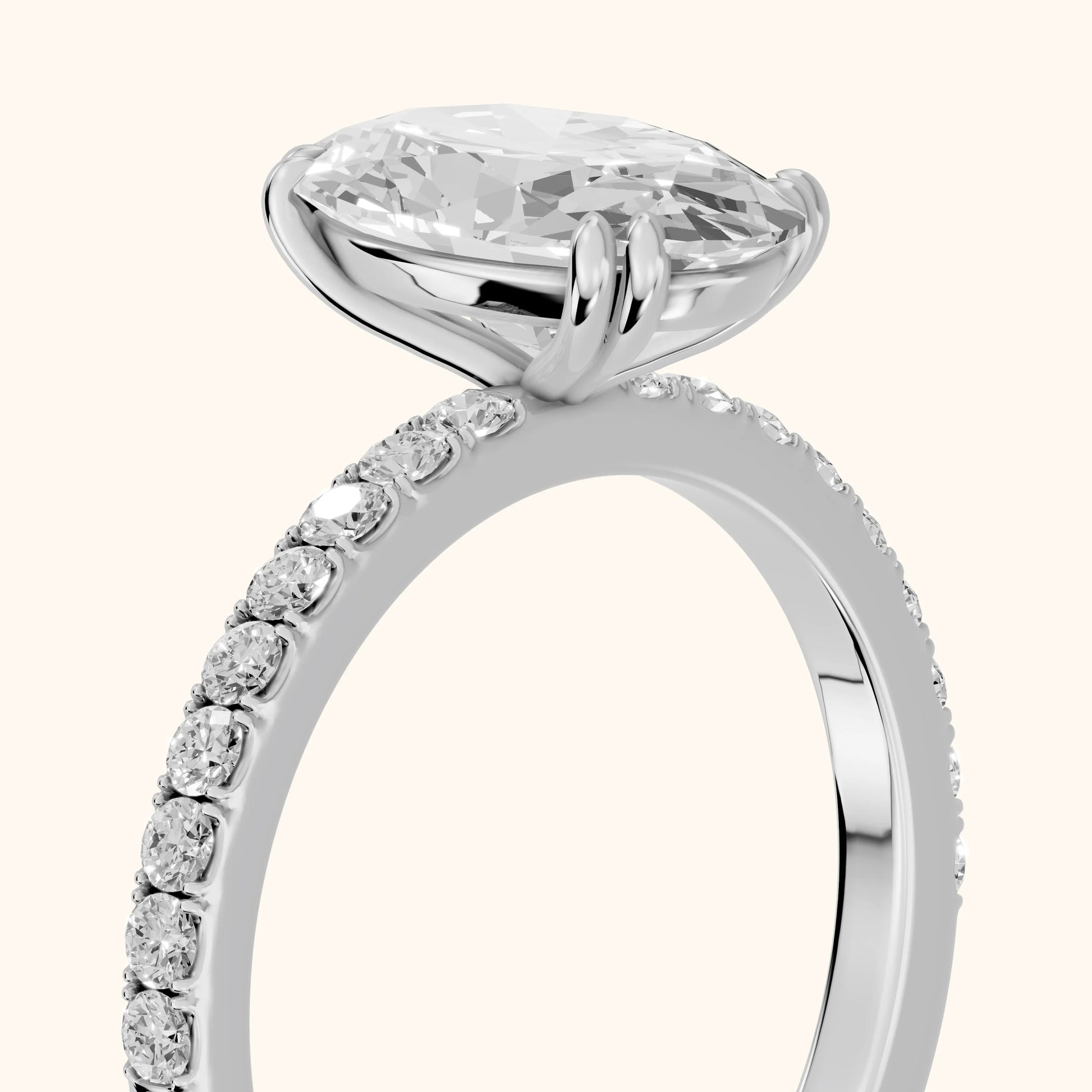 Novara Solitaire Pavé Oval Diamond Ring in Silver - slant-view.webp