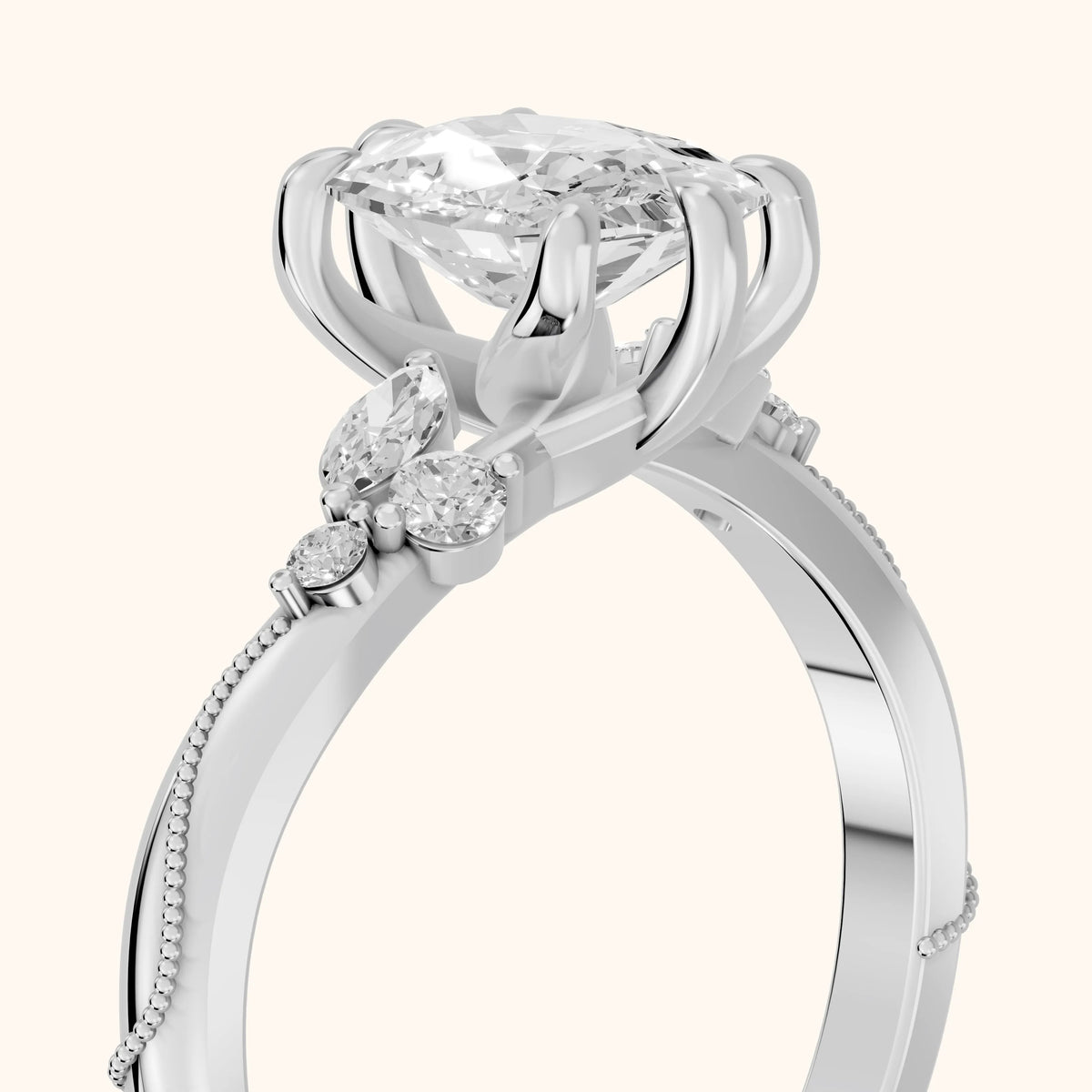 Joanna Milgrain Twist Cushion Diamond Engagement Ring in Platinum - slant-view.webp