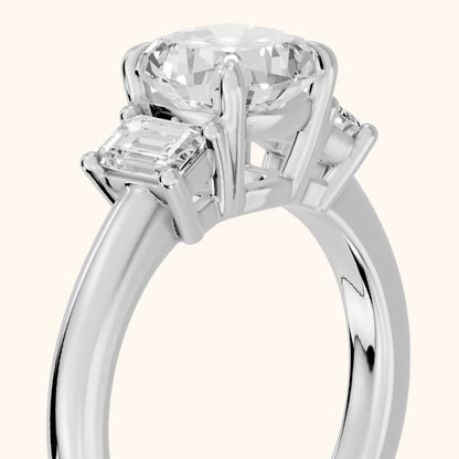 Babette Deco Three-Stone Cushion Diamond Engagement Ring in Silver - slant-view.webp