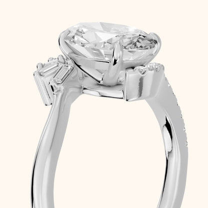 Erin Sunburst Bypass Oval Diamond Engagement Ring in Silver - slant-view.webp