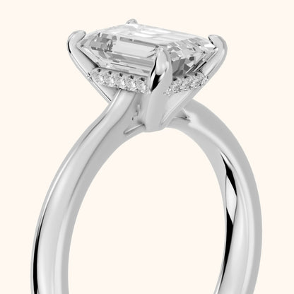 Mena Hidden Halo Emerald Diamond Engagement Ring in White Gold - slant-view.webp