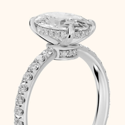 Thea Hidden Halo Pavé Oval Diamond Engagement Ring in Silver - slant-view.webp