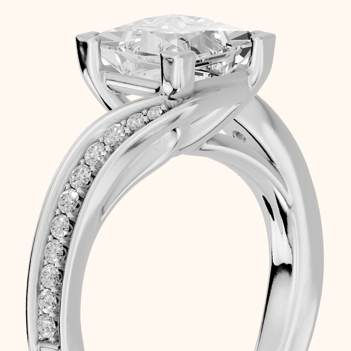Emma Bypass Pavé Princess Diamond Engagement Ring in Silver - slant-view.webp