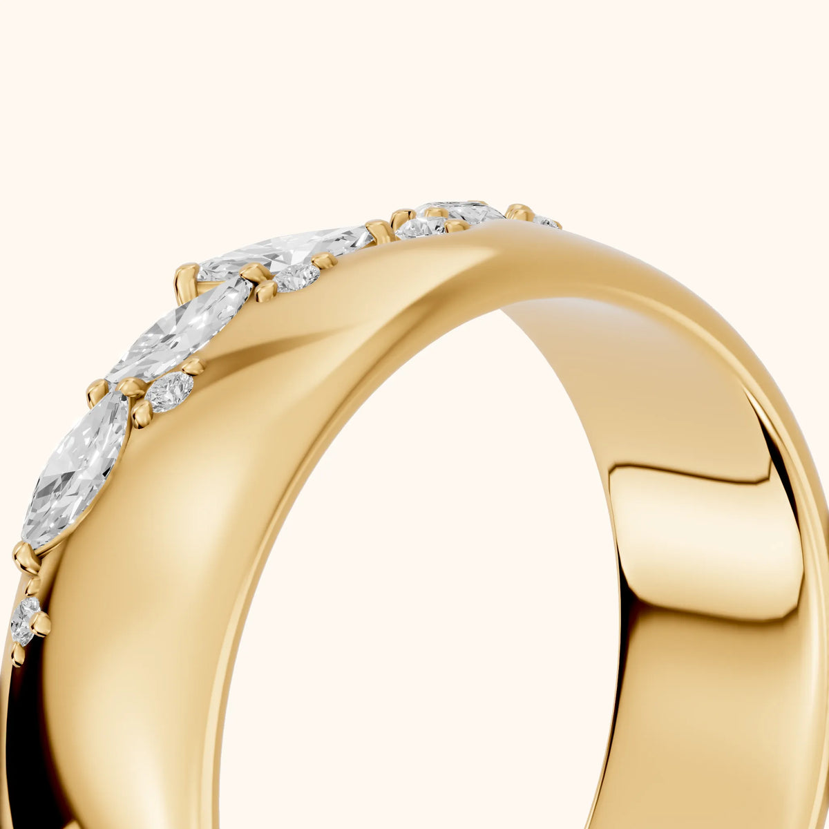 Ambika Dome Marquise & Round Diamond Wedding Band in Yellow Gold - slant-view