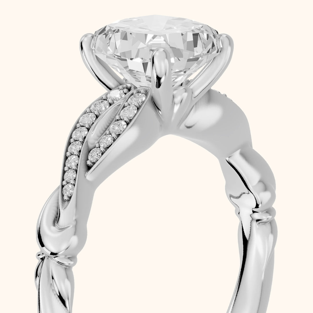 Katie Twist Pavé Cushion Diamond Engagement Ring in Silver - slant-view.webp