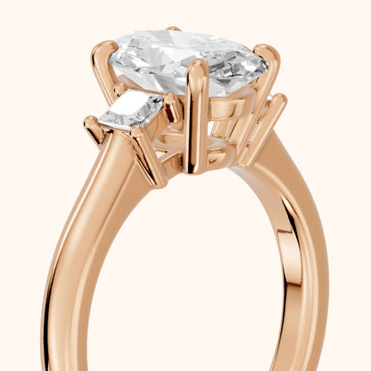 Brenna Three-Stone Oval Diamond Engagement Ring in Rose Gold - slant-view.webp
