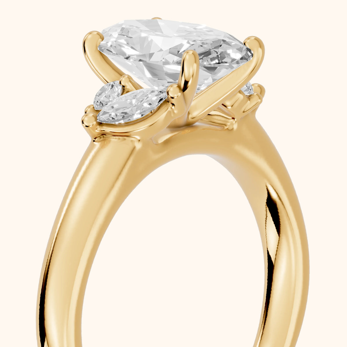 Napa Leaf Cluster Oval Diamond Engagement Ring in Yellow Gold - slant-view.webp