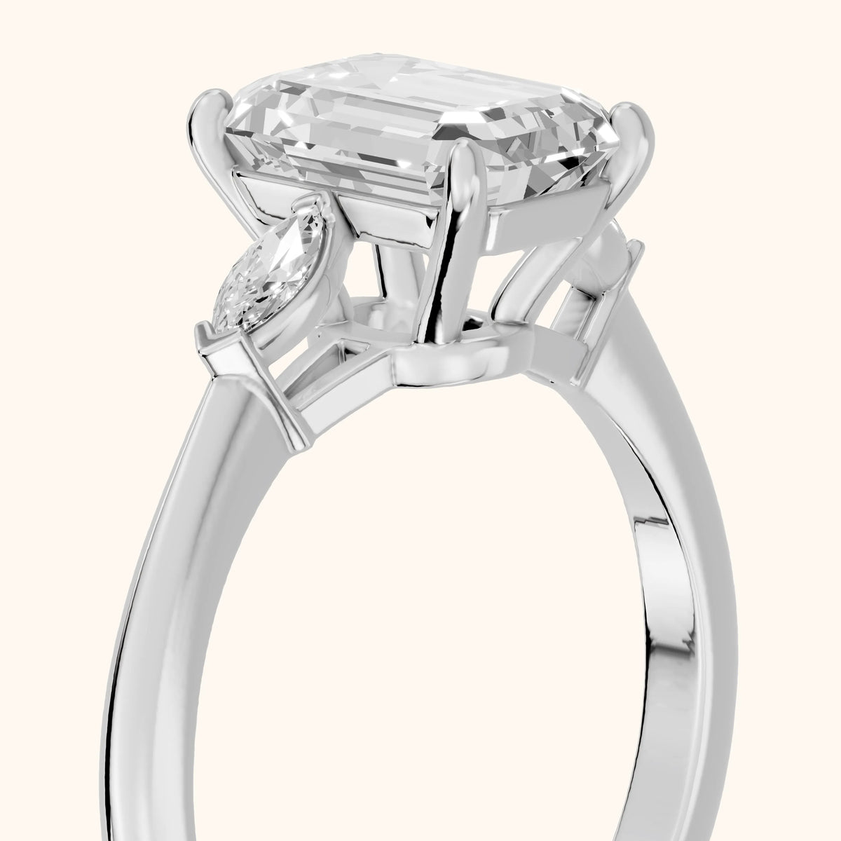 Lissa Marquise-Side Three-Stone Emerald Diamond Engagement Ring in Silver - slant-view.webp